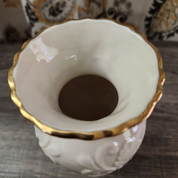 Lenox Vase Georgian Floral Embossed Top Gold Gild Rim 7” Vintage - Picture 6 of 8